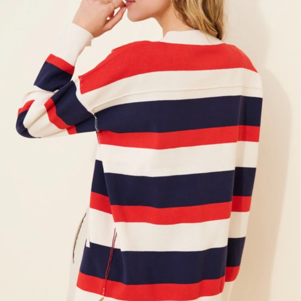 Free People Oversized Striped Cardigan in Red, Navy & Cream